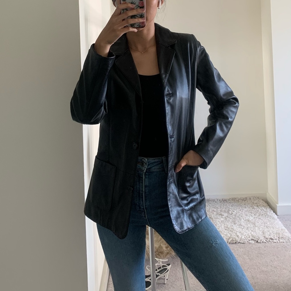 Vintage black leather jacket - XS